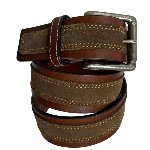Johnston Murphy Suede Overlay Belt Size 34 Leather VTG Preppy Casual Accessory - Picture 1 of 16